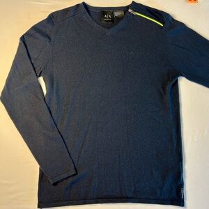 Armani Exchange Blue Pullover sweater with Neon accent zipper size M